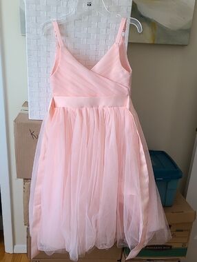Girls Pale Pink Tulle Formal Dress with Satin Waistband